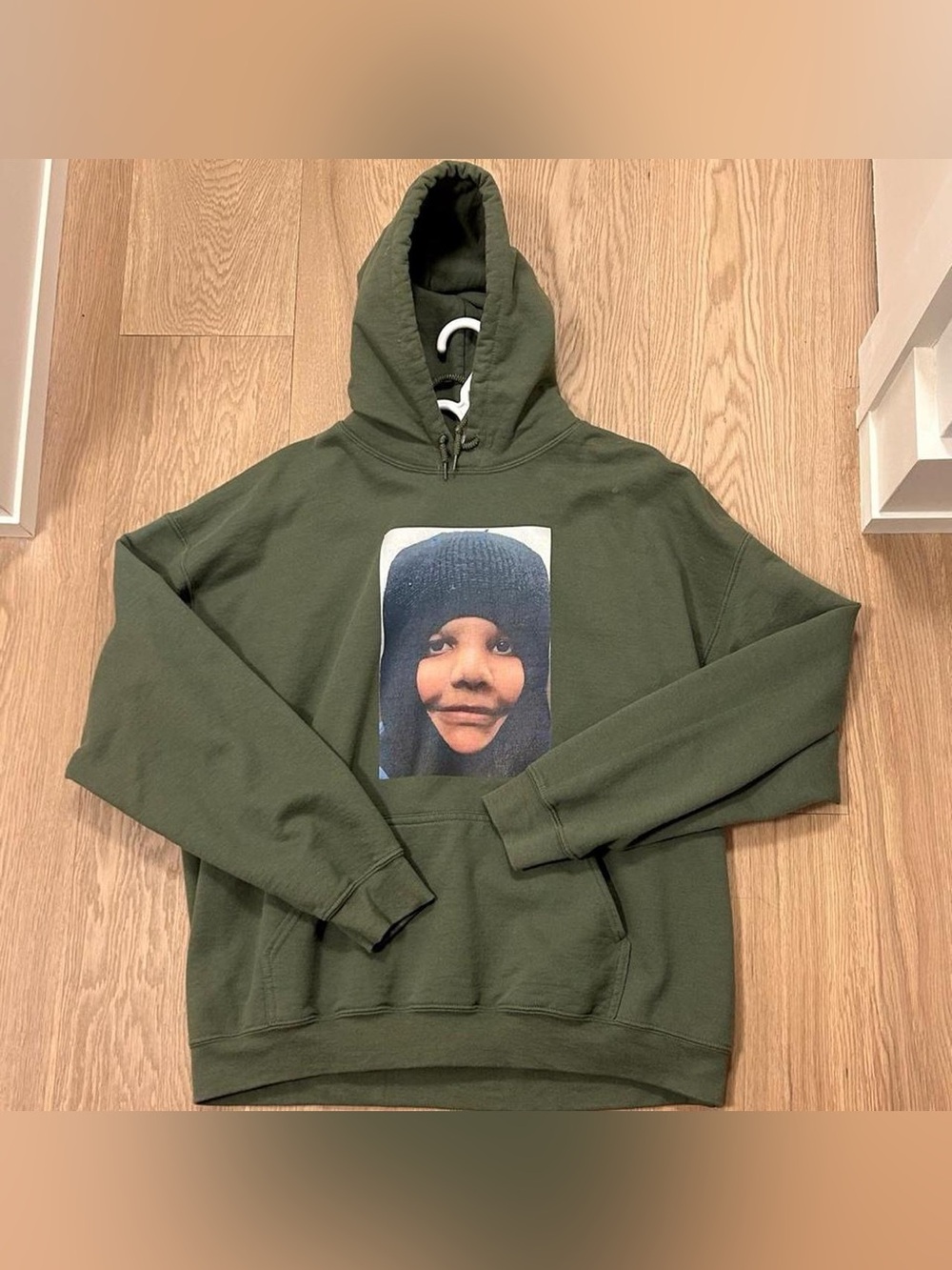 Olive Green Graphic Crewneck Sweatshirt with Front Photo Print